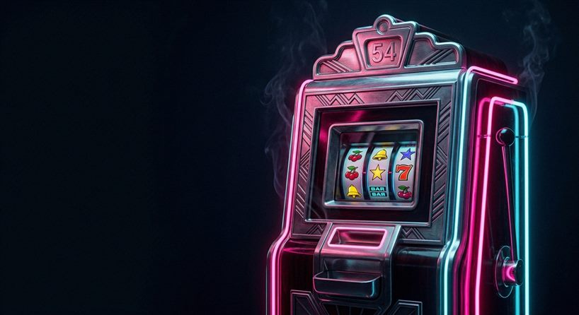 Neon-leuchtender Casino-Spielautomat mit glühenden Symbolen